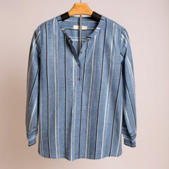 LOFT Blue White Striped Blouse Women’s Long Sleeve Lightweight Workwear Top MED - Picture 1 of 8